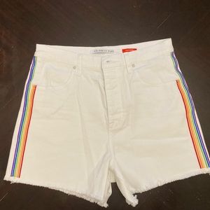 Button up white shorts with stripes